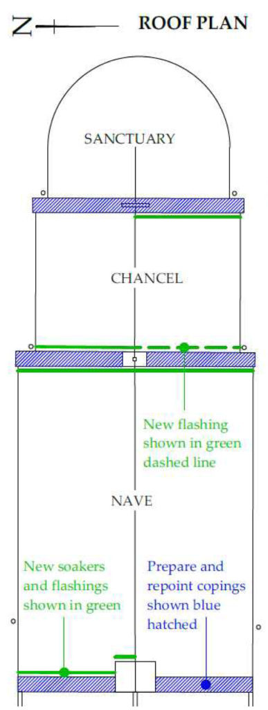 Roof plan showing areas in need of repair